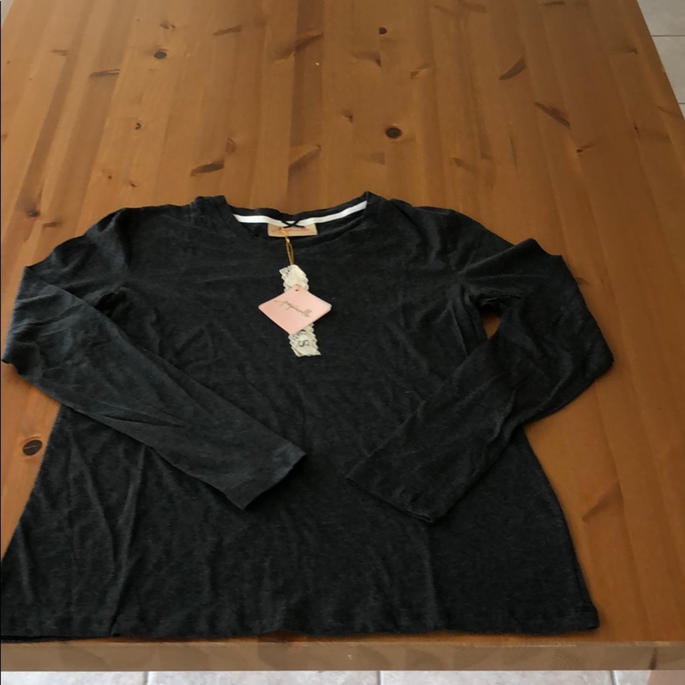 Papinelle long-sleeve Crew neck tee, charcoal